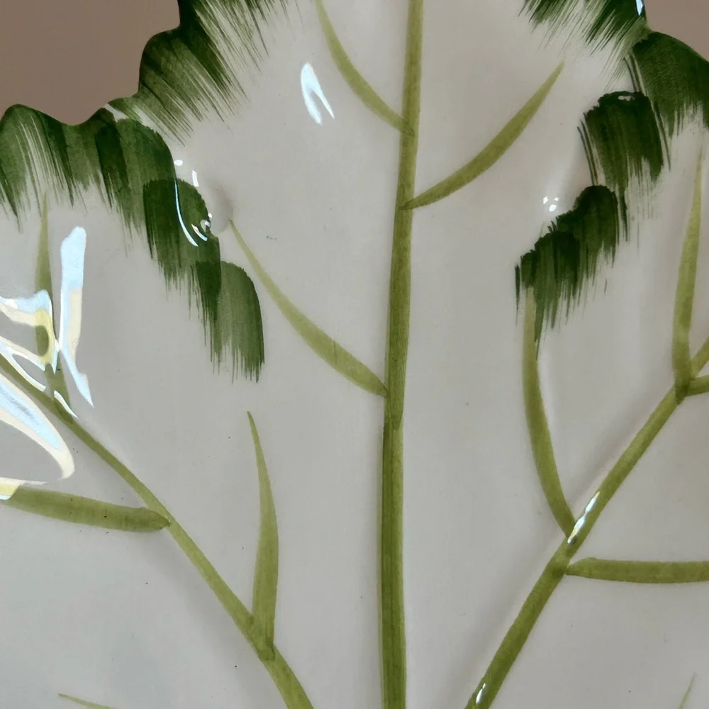 Tiffany & Co. Nove Italia Hand Painted Ceramic Leaf Serving Dish Plate Tray